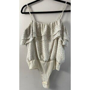 Womens Cottagecore Floral Bodysuit L Beige Dainty Print Romantic Soft Girl Core